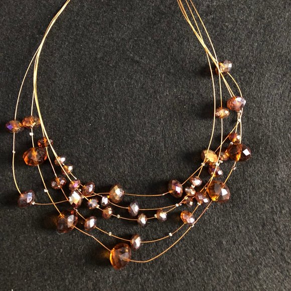 five strands beaded necklace brown beads 18" - Picture 1 of 7